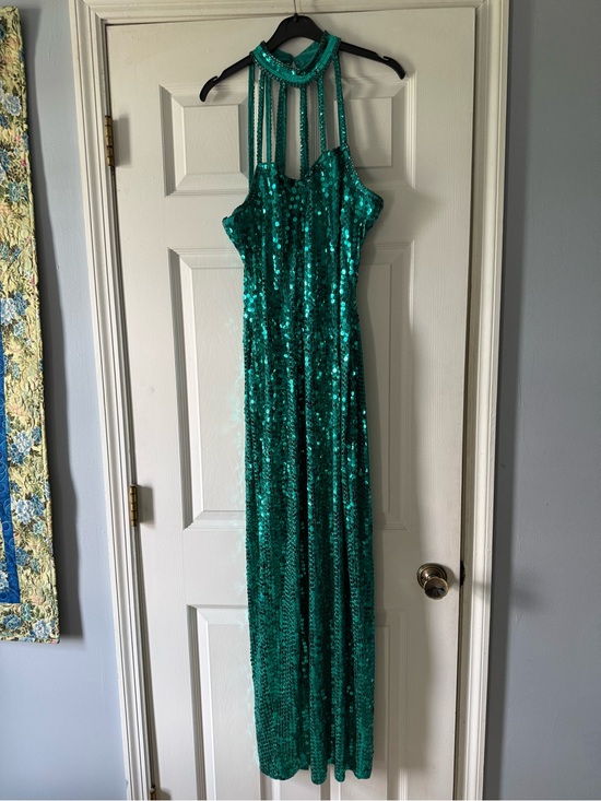 Nadine Dresses & Skirts - Vintage Nadine Green Sequin High Neck Halter Maxi Gown Dress Size M 80s 90s